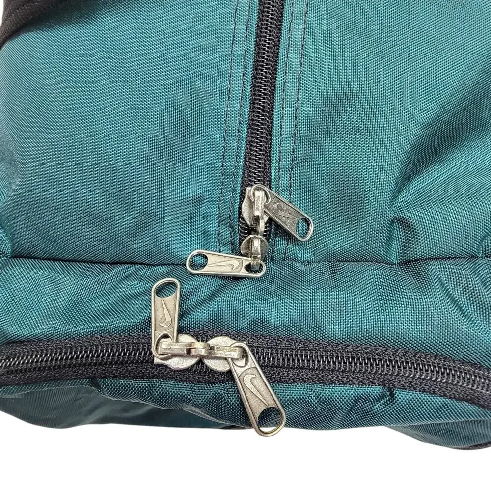 Vintage 90s Nike Duffle Bag Green Black Large Gym Travel Swoosh Made In Korea